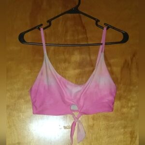 Women's No Boundaries Pink & White Bunny Tie Longline Bikini Top Medium 